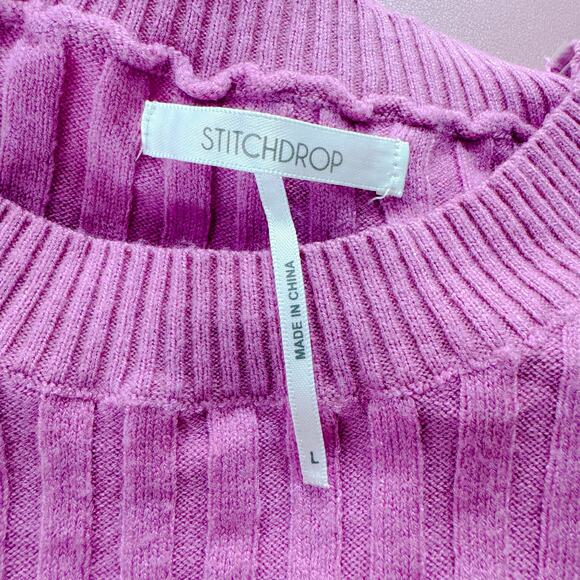 Stitchdrop Crew Neck Rib Knit Long Sleeve Bodycon Midi Sweater Dress Pink L NWT - Picture 8 of 11